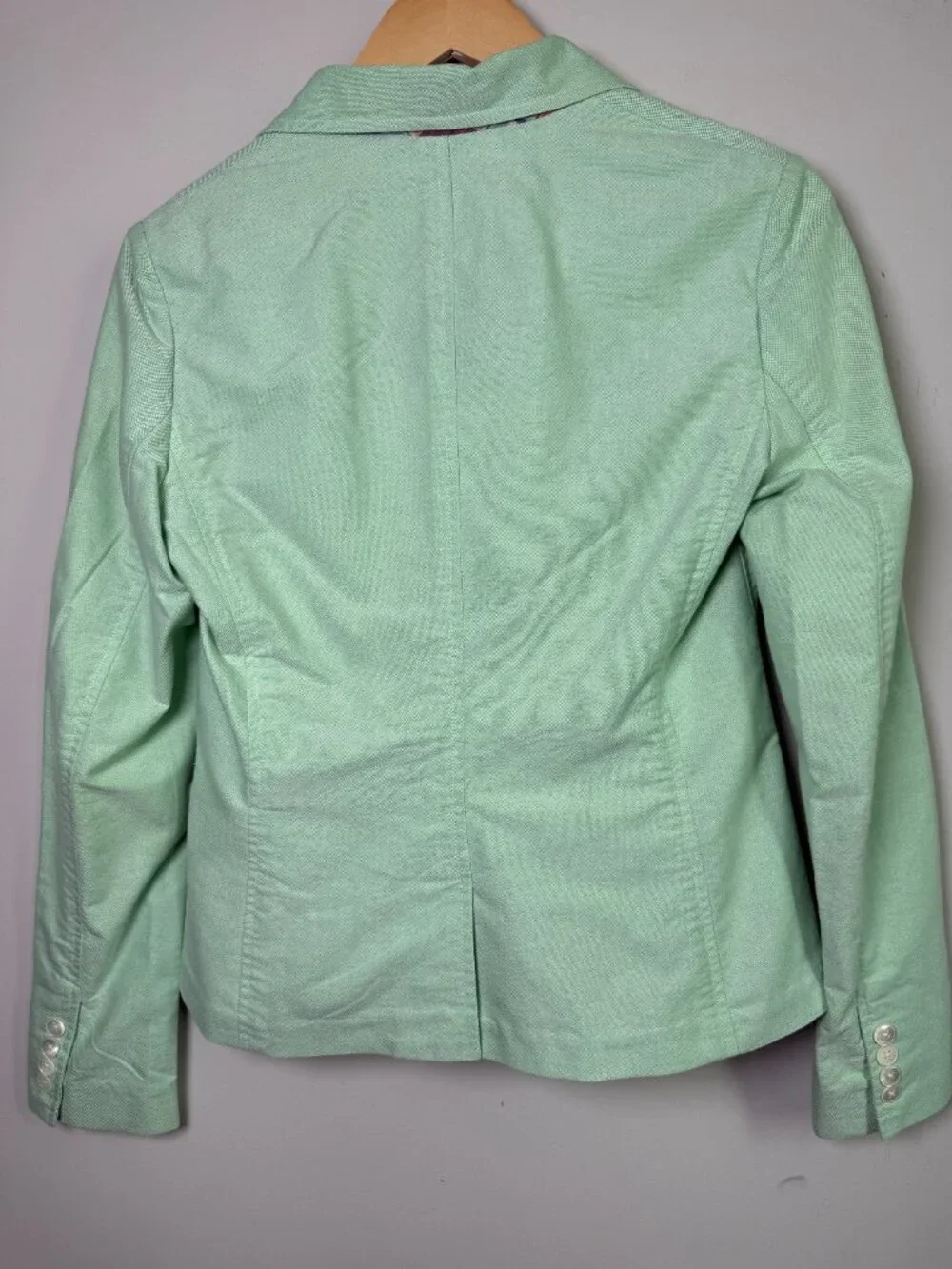 Ralph Lauren Rugby Mint Green Cotton Blazer Plaid Lining Preppy Collegiate Sz 2